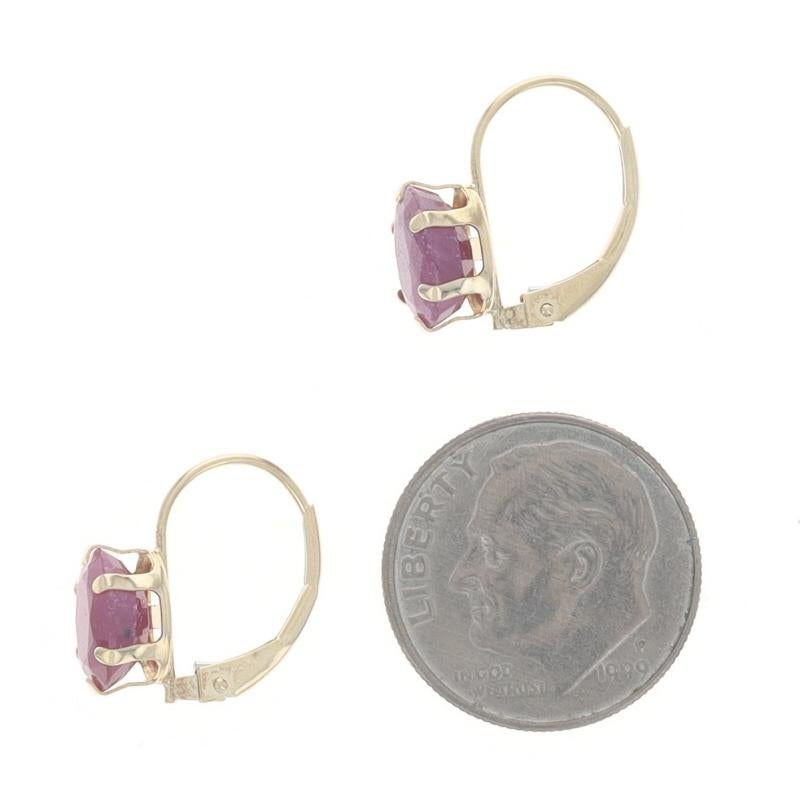Oval Cut Yellow Gold Ruby Solitaire Drop Earrings 14k Oval 3.00ctw Pierced For Sale
