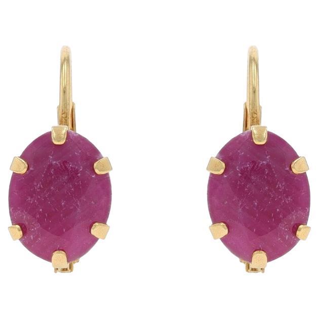 Yellow Gold Ruby Solitaire Drop Earrings 14k Oval 3.00ctw Pierced For Sale