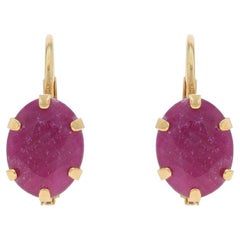 Yellow Gold Ruby Solitaire Drop Earrings 14k Oval 3.00ctw Pierced