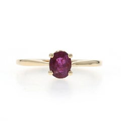 Yellow Gold Ruby Solitaire Ring - 14k Oval .52ct