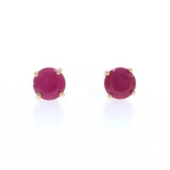 Yellow Gold Ruby Stud Earrings - 10k Round 1.40ctw Pierced