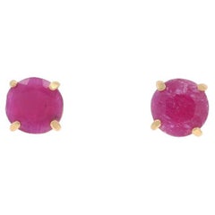 Yellow Gold Ruby Stud Earrings - 14k Round 2.10ctw Pierced