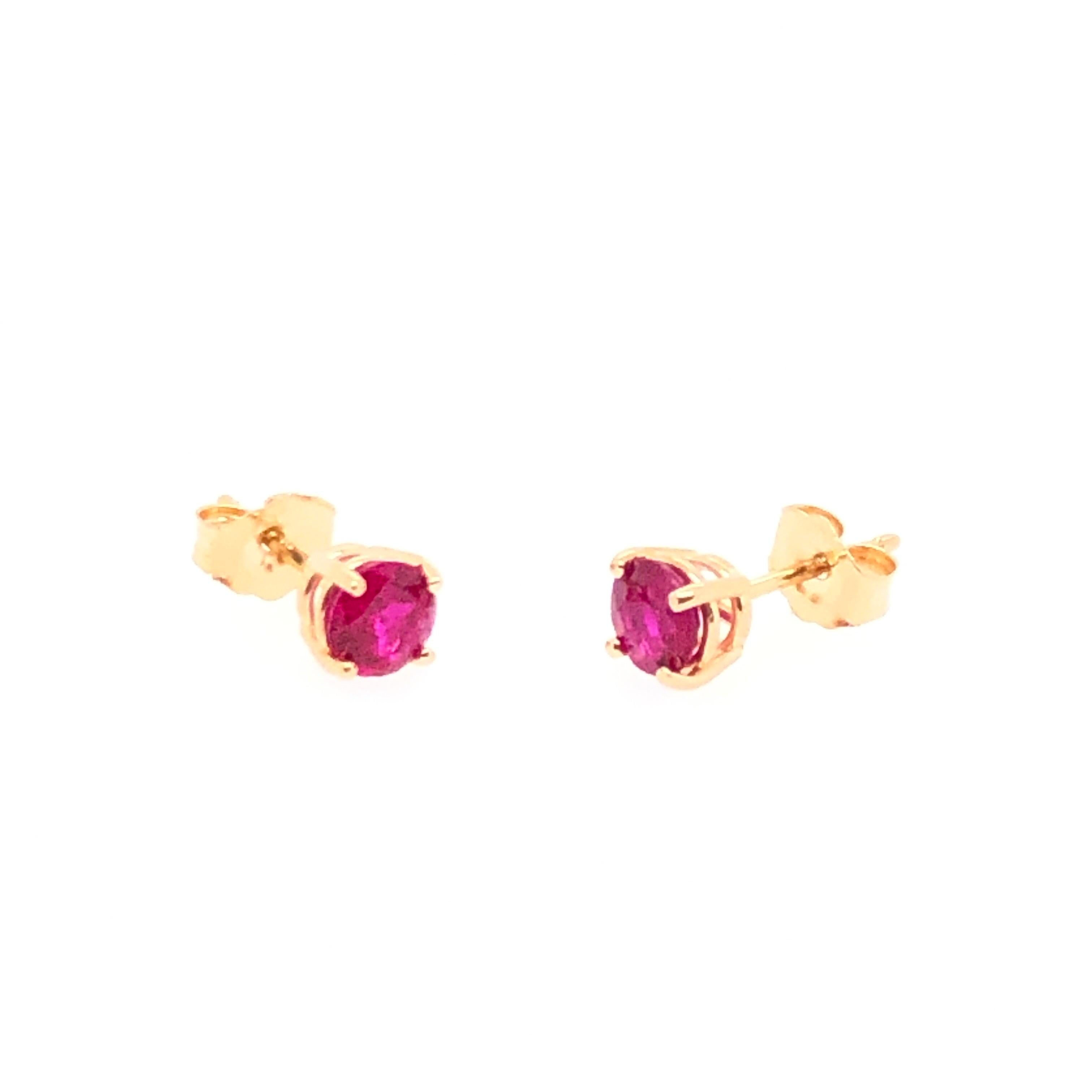 Modern Yellow Gold Ruby Stud Earrings