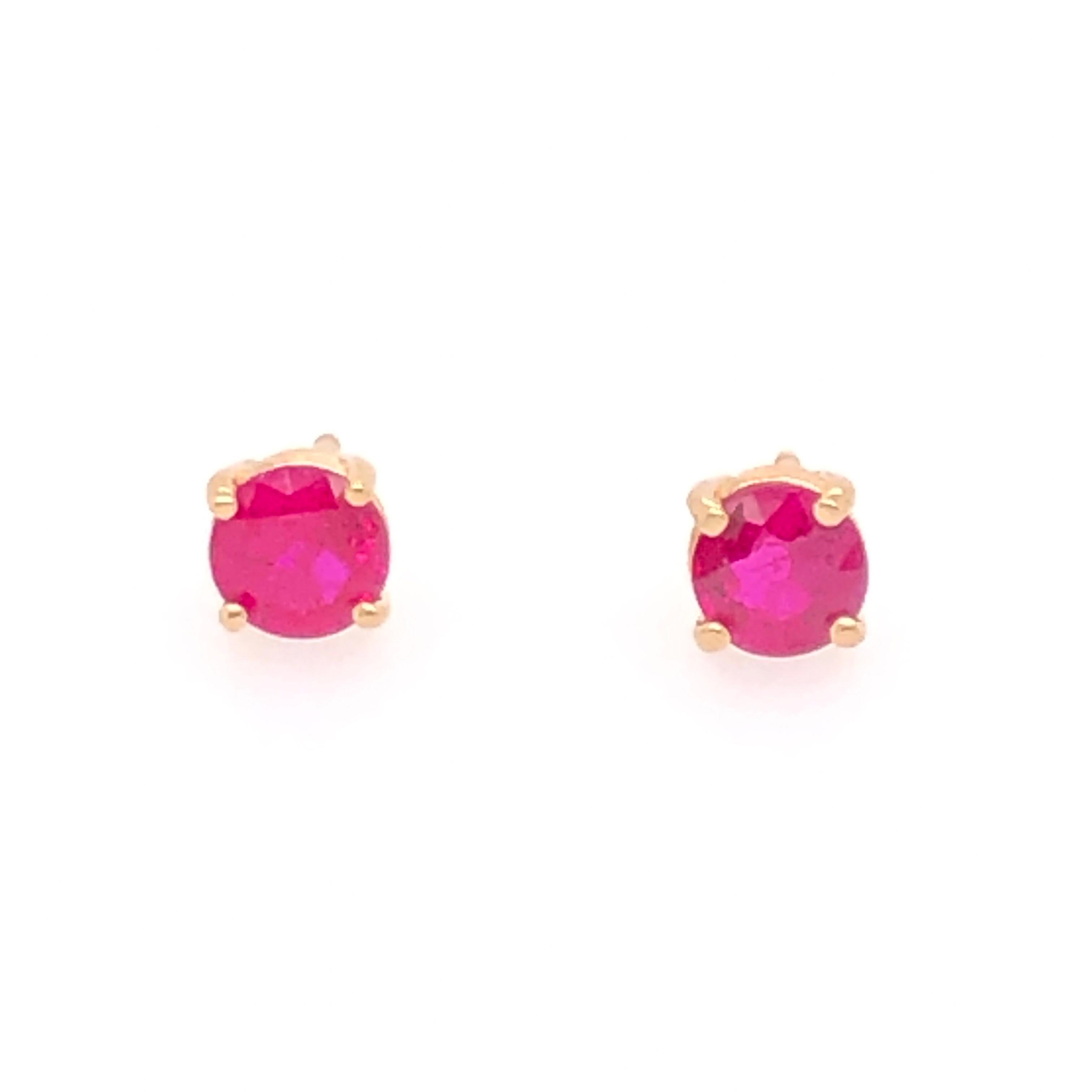 Round Cut Yellow Gold Ruby Stud Earrings