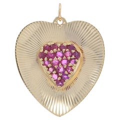 Yellow Gold Ruby Vintage Heart Cluster Pendant - 14k Round 1.65ctw Love