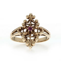 Yellow Gold Ruby Vintage Solitaire Ring - 14k Round Scrollwork