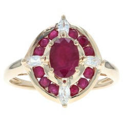 Yellow Gold Ruby White Sapphire Halo Ring 14k Oval 2.66ctw