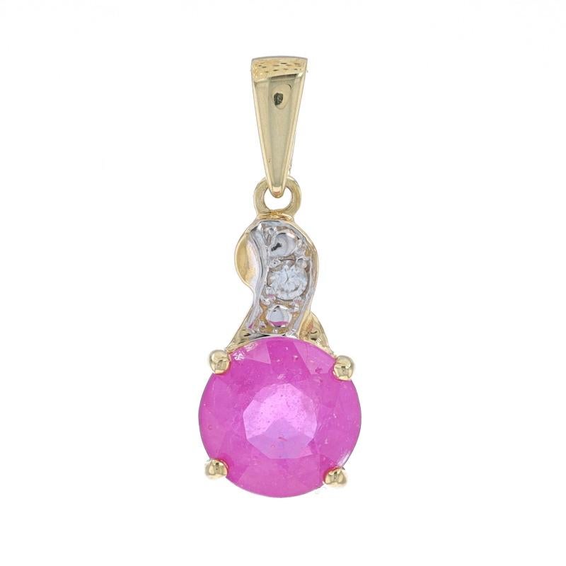 Round Cut Yellow Gold Ruby & White Topaz Pendant - 10k Round 2.28ctw For Sale