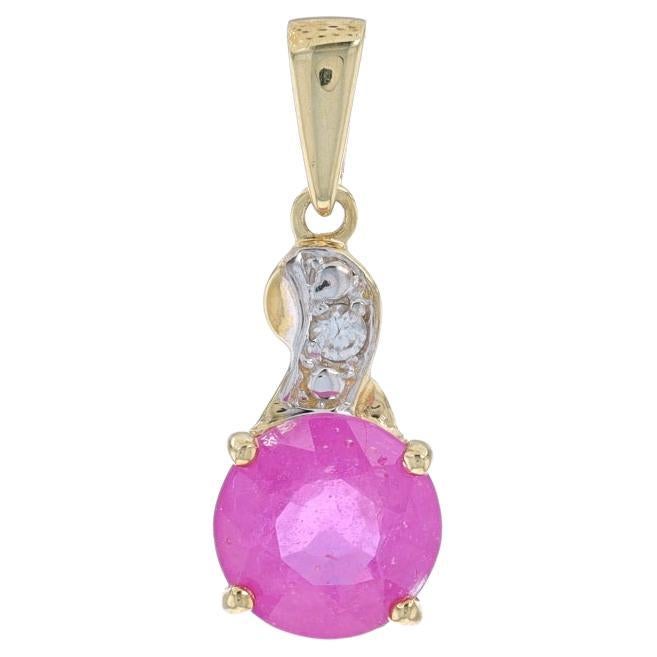 Yellow Gold Ruby & White Topaz Pendant - 10k Round 2.28ctw For Sale
