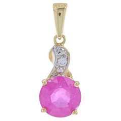 Yellow Gold Ruby & White Topaz Pendant - 10k Round 2.28ctw