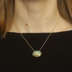 Yellow Gold Rutilated Quartz Amazonite Pendant Necklace 16 1/2" 14k Oval