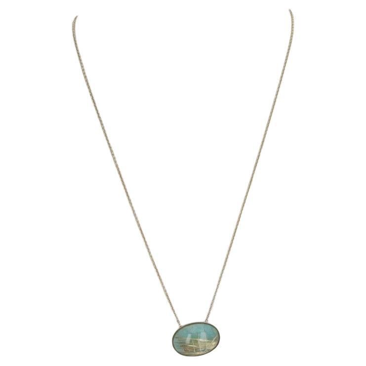 Yellow Gold Rutilated Quartz Amazonite Pendant Necklace 16 1/2" 14k Oval For Sale