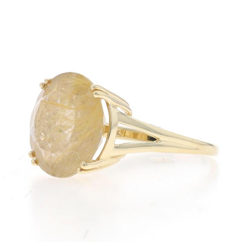 Yellow Gold Rutilated Quartz Cocktail Solitaire Ring - 10k Round 7.12ct In Excellent Condition For Sale In Greensboro, NC