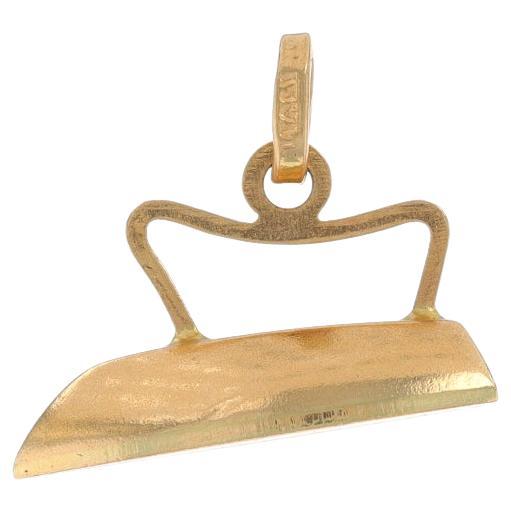 Yellow Gold Sad Iron Charm - 14k Clothes Smoothing Iron Laundry Tool For Sale