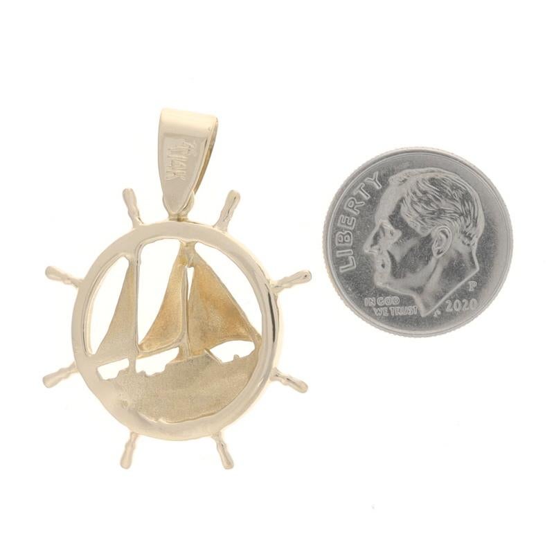 Women's or Men's Yellow Gold Sailboat Helm Pendant - 14k Nautical Travel For Sale