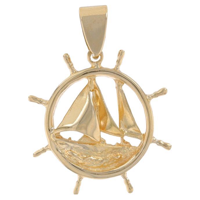 Yellow Gold Sailboat Helm Pendant - 14k Nautical Travel For Sale