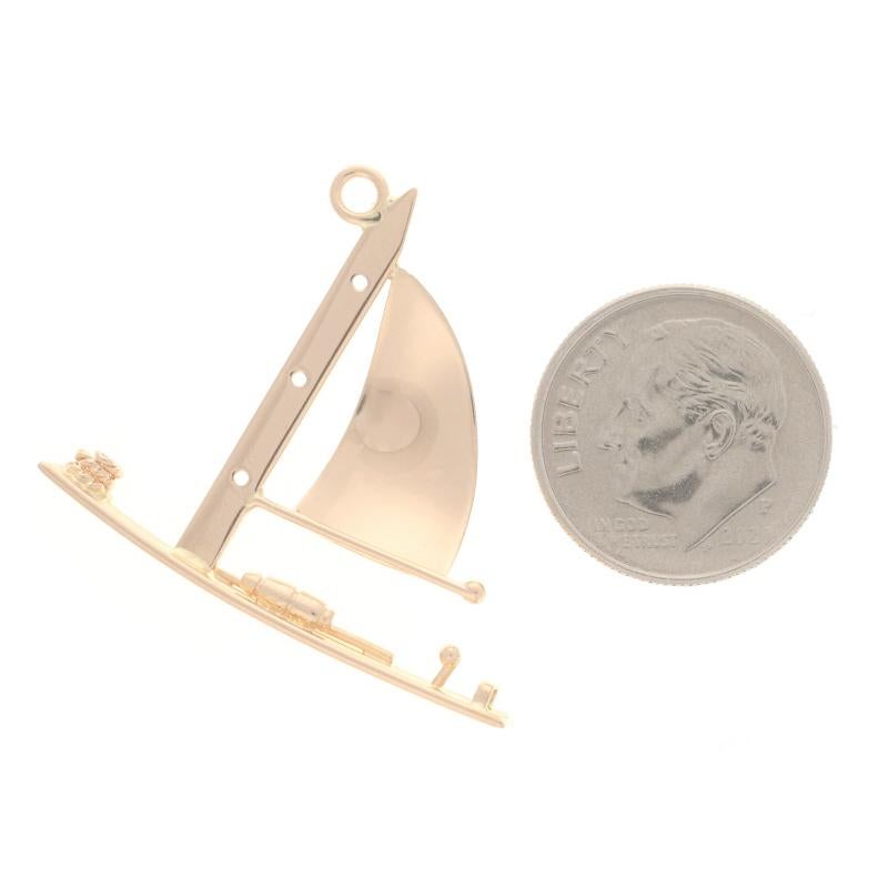 Yellow Gold Sailboat Pendant - 14k Nautical Sailing Vessel In Excellent Condition For Sale In Greensboro, NC