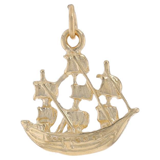 Yellow Gold Sailing Ship Charm - 14k Barque Vessel Nautical Pendant For Sale