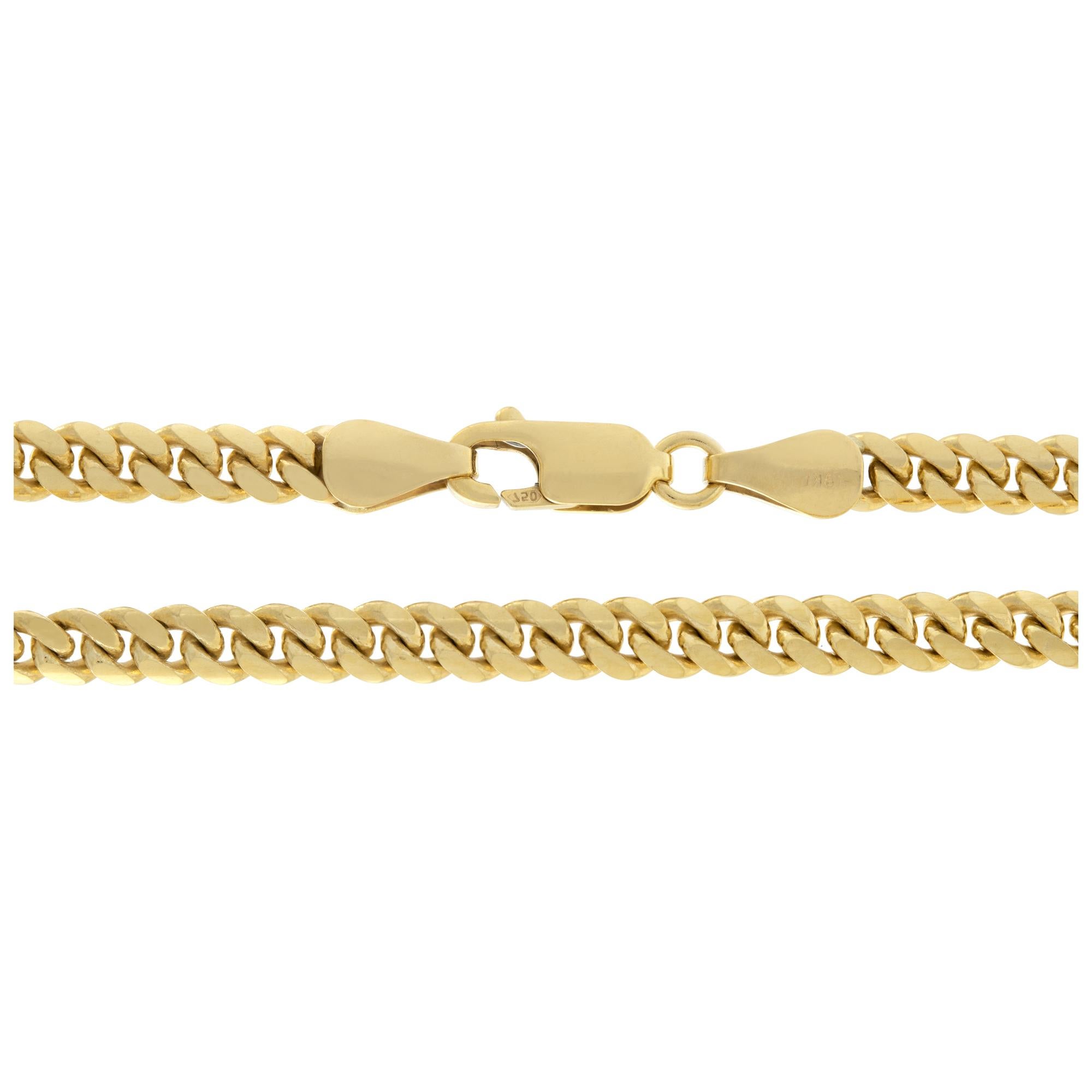 Women's or Men's Yellow gold saint charm pendant on flat cuban link chain