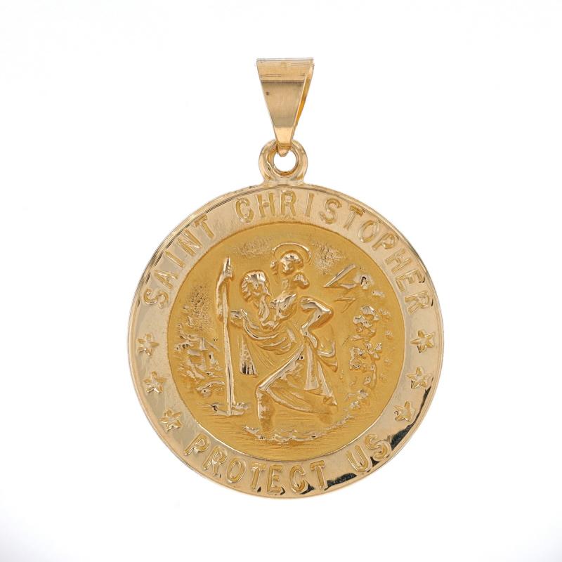 Metal Content: 18k Yellow Gold

Style: Faith Medal
Theme: Saint Christopher, Protection

Measurements
Tall (from stationary bail): 1