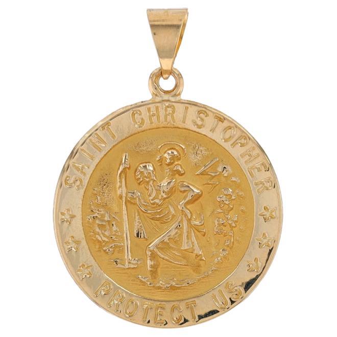 Yellow Gold Saint Christopher Faith Medal Pendant - 18k Protection Catholic Gift For Sale