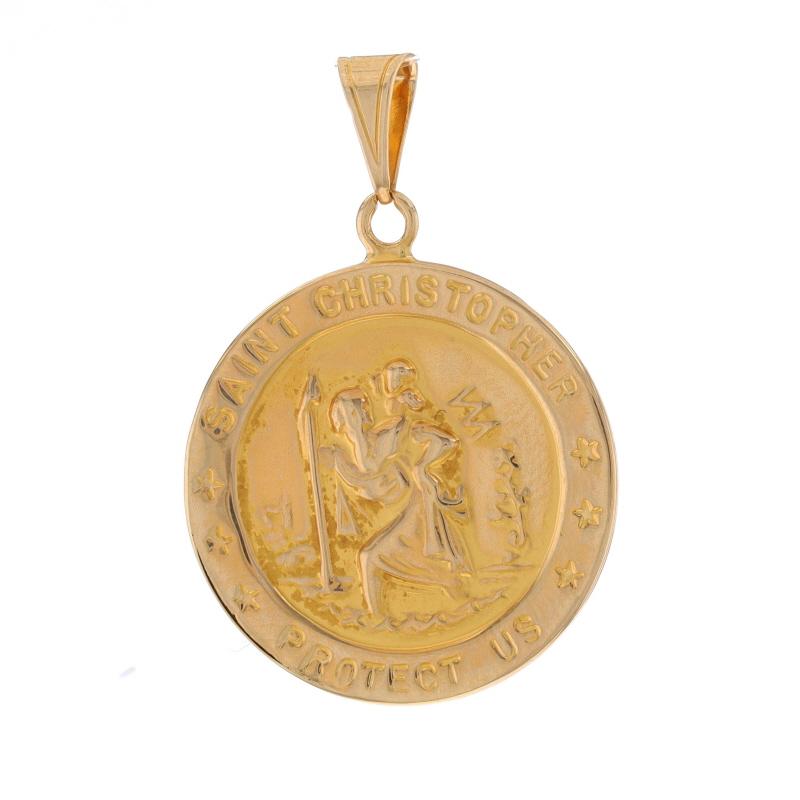 Metal Content: 14k Yellow Gold

Style: Faith Medal
Theme: Saint Christopher, Faith

Measurements

Tall (from stationary bail): 1