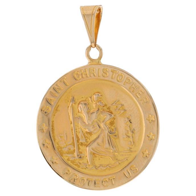 Yellow Gold Saint Christopher Pendant - 14k Catholic Faith Protection Medal For Sale