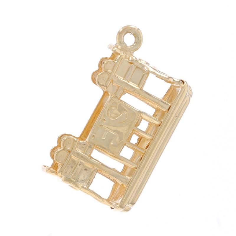 Metal Content: 14k Yellow Gold

Theme: San Francisco Cable Car, California Travel
Features: Open Cut Design

Measurements

Tall (from stationary bail): 23/32