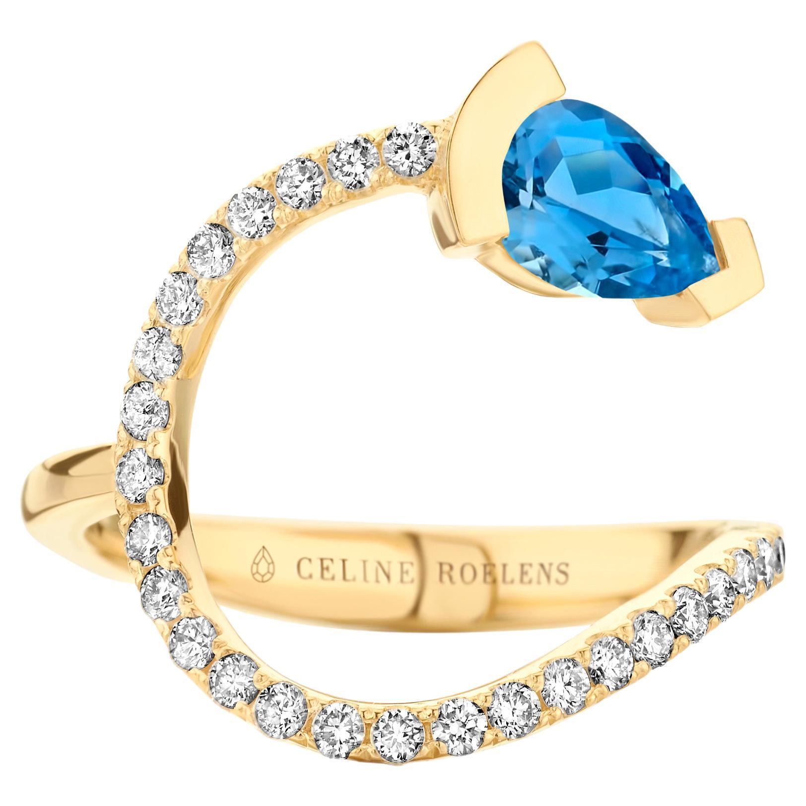 Yellow Gold Santa Maria Aquamarine Diamond Cocktail Ring