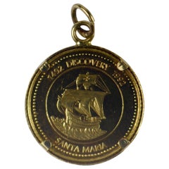 Yellow Gold Santa Maria Columbus Discovery America 1492 1992 Coin Charm Pendant