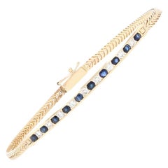 Yellow Gold Sapphire and Diamond Bar Bracelet, 14 Karat Round Cut 1.25 Carat