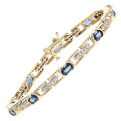 Yellow Gold Sapphire and Diamond Bracelet, 14 Karat Oval Cut 4.00 Carat Link