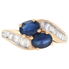 Yellow Gold Sapphire and Diamond Bypass Ring, 14 Karat Oval Cut 2.62 Carat