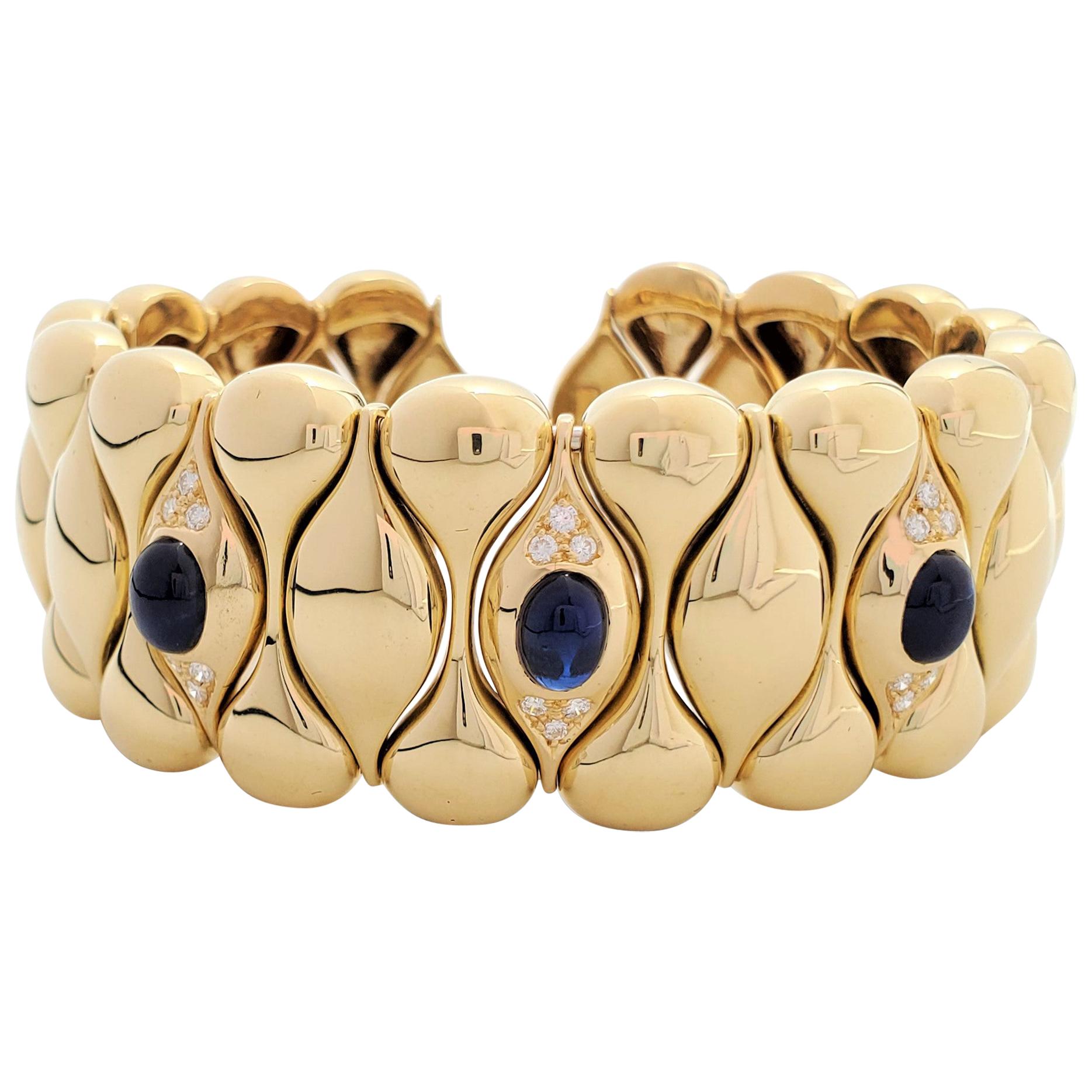 Yellow Gold Sapphire and Diamond Cuff Bangle