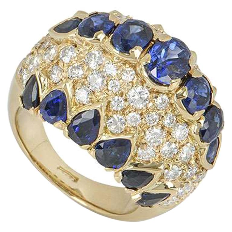 Yellow Gold Sapphire and Diamond Dress Ring For Sale