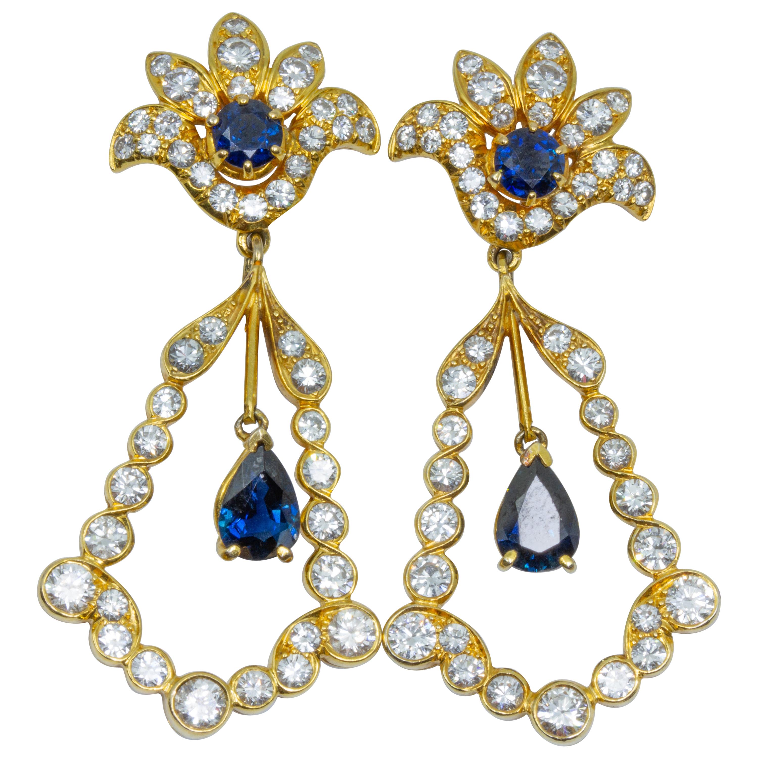 Yellow Gold, Sapphire and Diamond Earrings