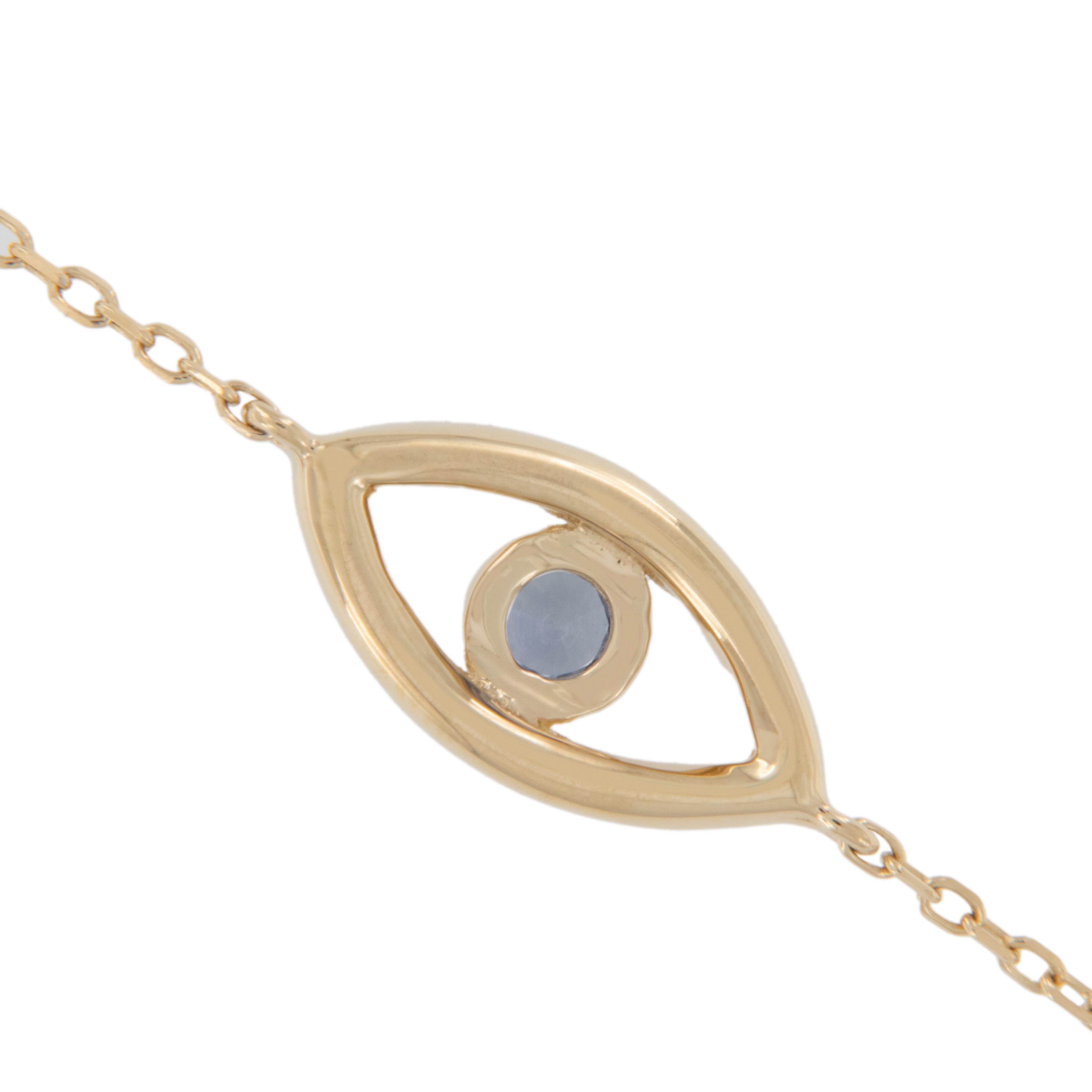 Round Cut Yellow Gold Sapphire and Diamond Evil Eye Bracelet For Sale