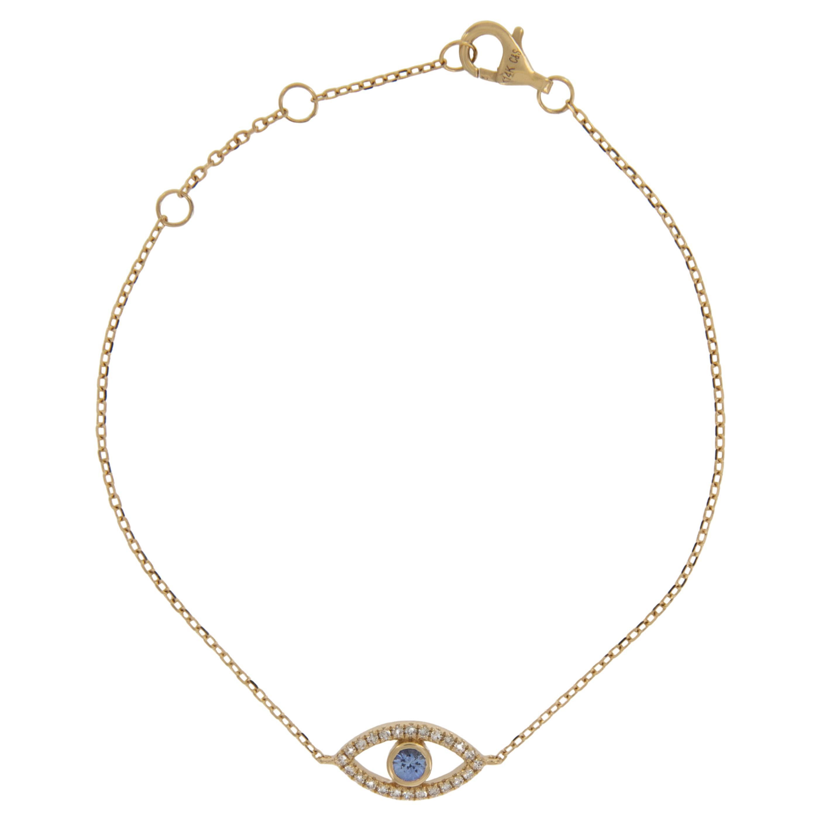 Yellow Gold Sapphire and Diamond Evil Eye Bracelet For Sale