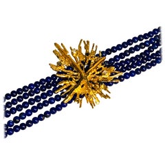 Yellow Gold, Sapphire and Diamond Lapis Lazuli Chocker