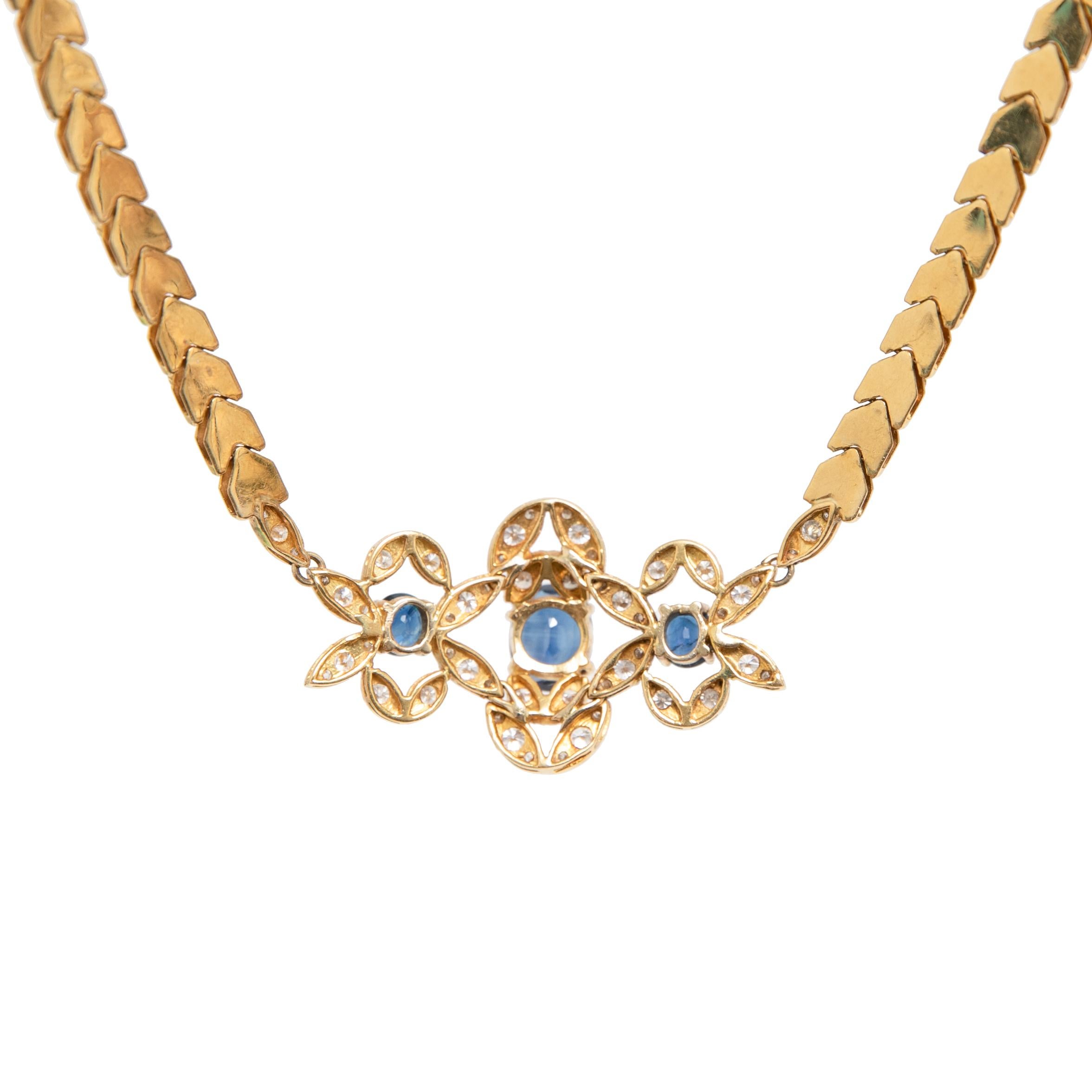 Yellow Gold, Sapphire and Diamond Necklace In Excellent Condition In Kingston, NY