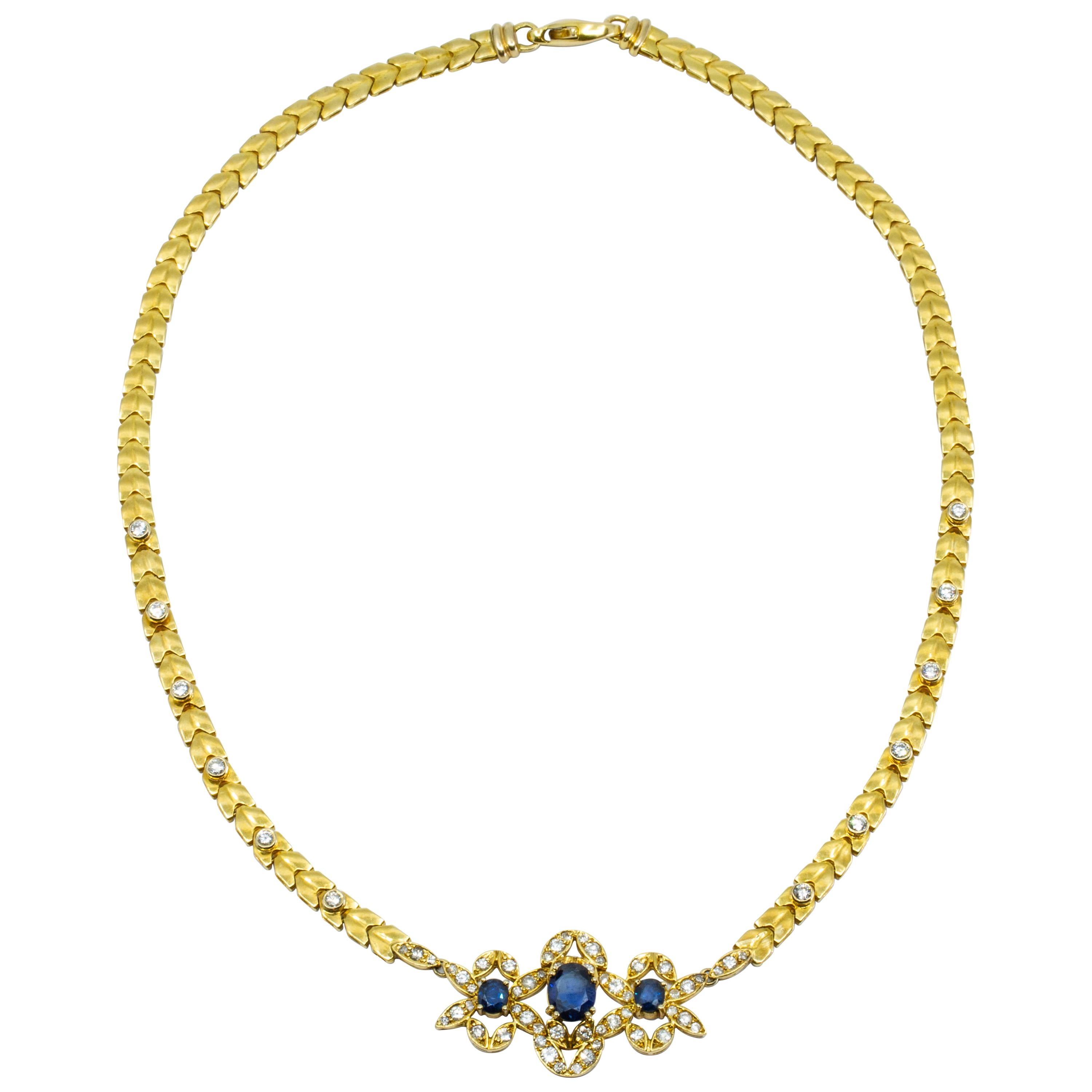 Yellow Gold, Sapphire and Diamond Necklace