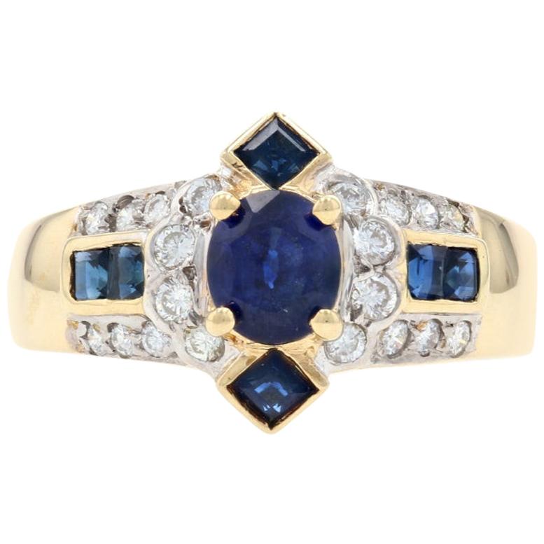 Yellow Gold Sapphire and Diamond Ring, 18 Karat Oval Brilliant 1.70 Carat