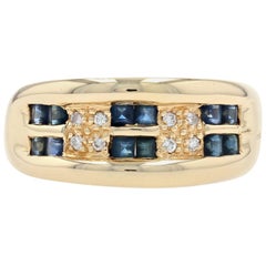 Yellow Gold Sapphire and Diamond Ring, 18 Karat Step Cut Rectangle .74 Carat