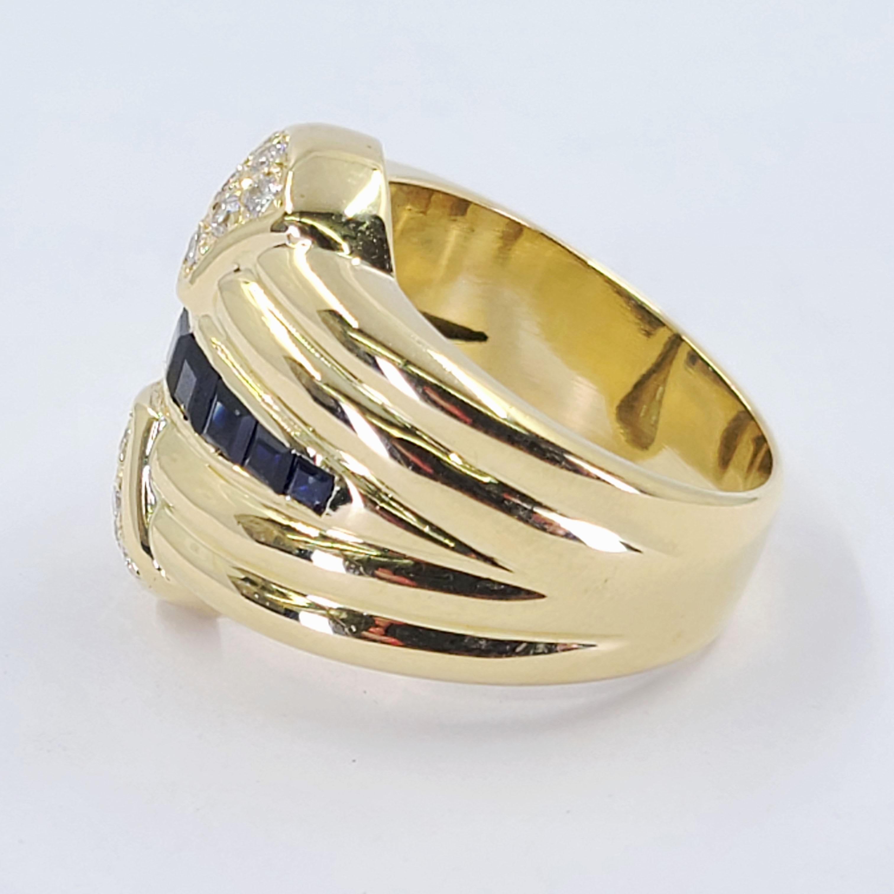 Square Cut Yellow Gold, Sapphire, and Diamond Ring