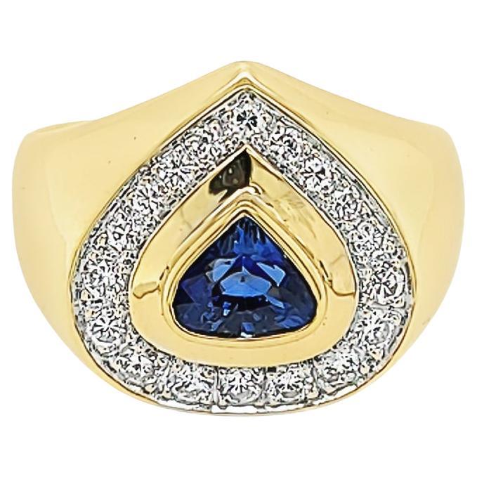 Yellow Gold Sapphire and Diamond Ring For Sale