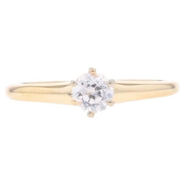 Yellow Gold Sapphire Art Deco Solitaire Engagement Ring - 14k Euro .35ct Vintage For Sale