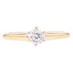Yellow Gold Sapphire Art Deco Solitaire Engagement Ring - 14k Euro .35ct Vintage