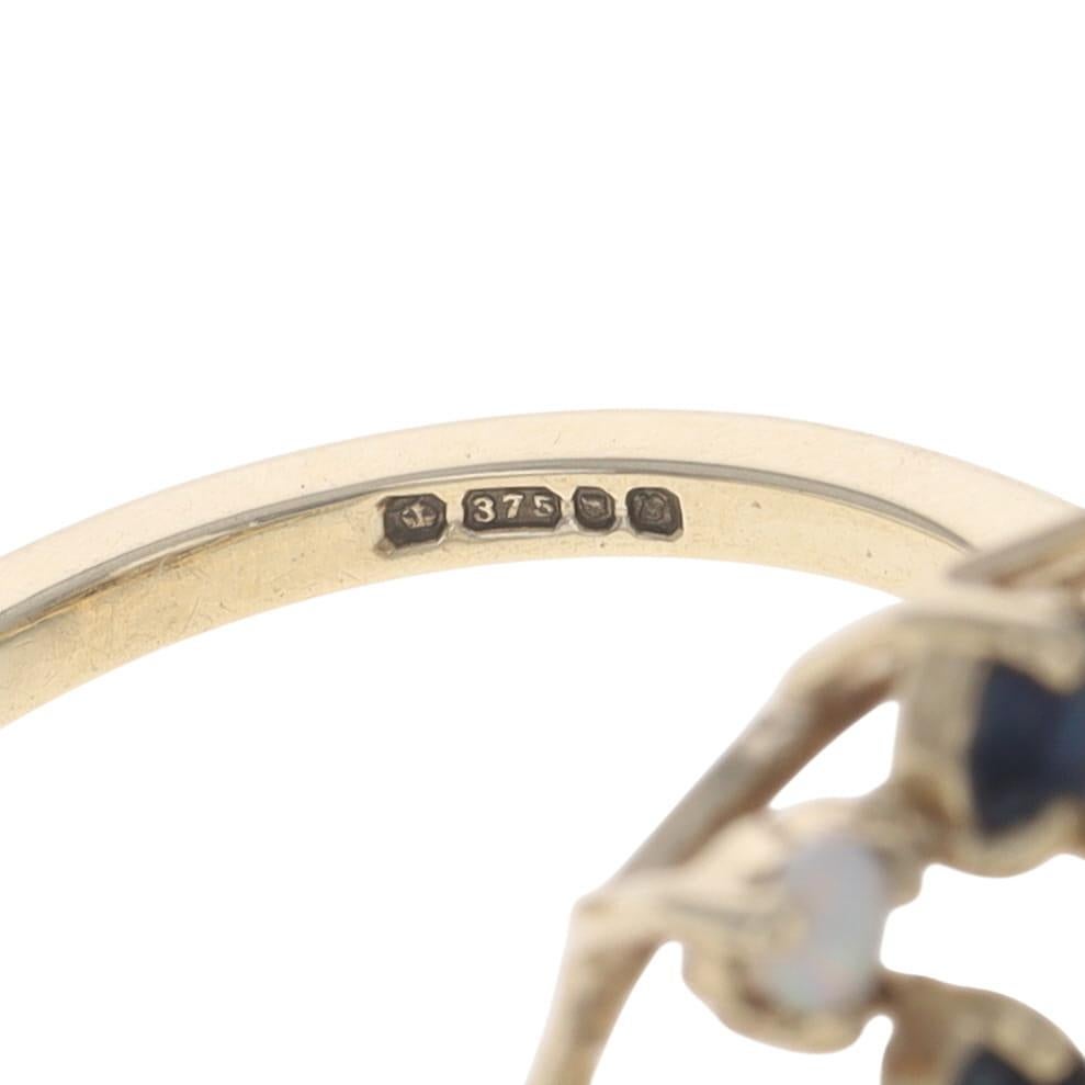 Anello cocktail in oro giallo con zaffiro e opale australiano 14k Rd 1,73ctw floreale in vendita 3