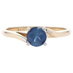 Yellow Gold Sapphire Bypass Solitaire Engagement Ring - 14k Round .73ct
