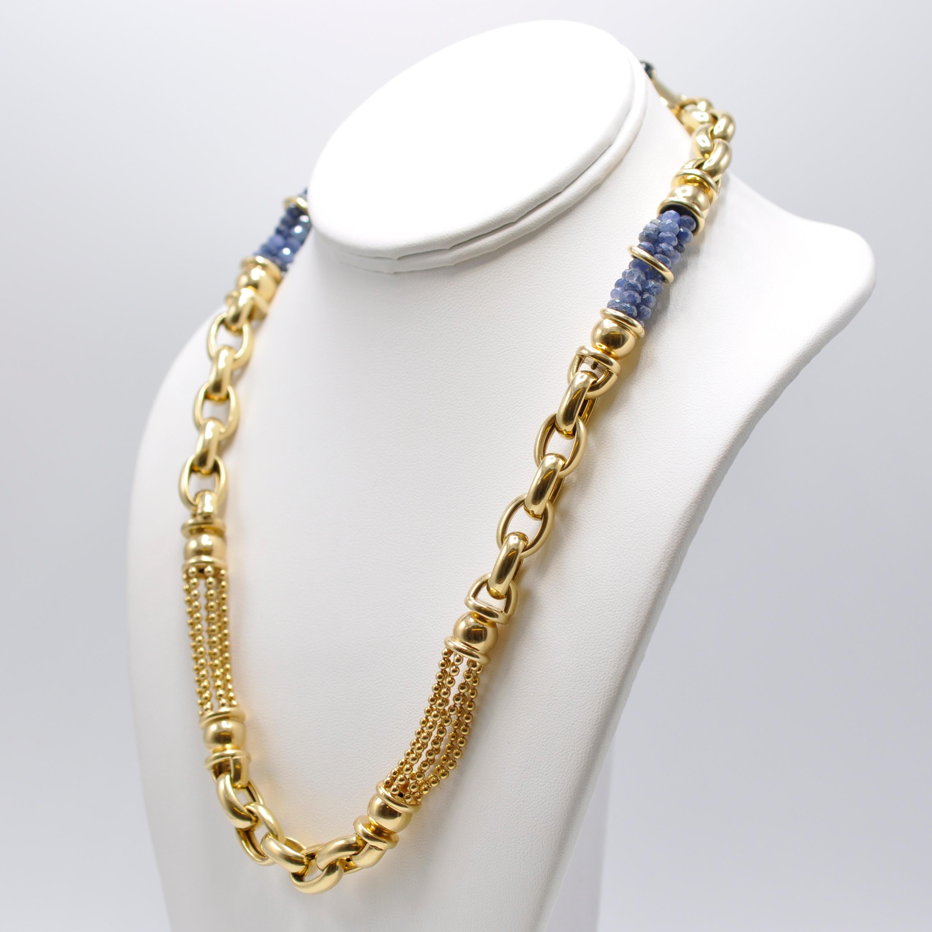 Modern Yellow Gold Sapphire Chain Necklace